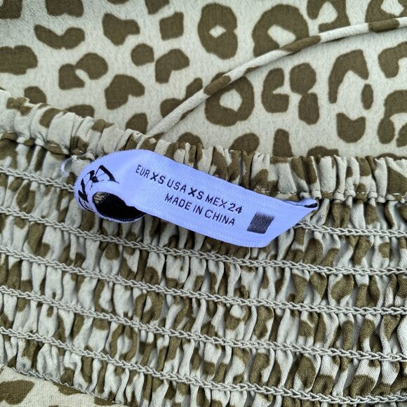 ZARA Olive Green Leopard Print Mini Dress XS - Picture 7 of 9